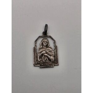Vintage Silver Religious Saint Pendant Arch Medallion Engraved 1950 1951 Charm